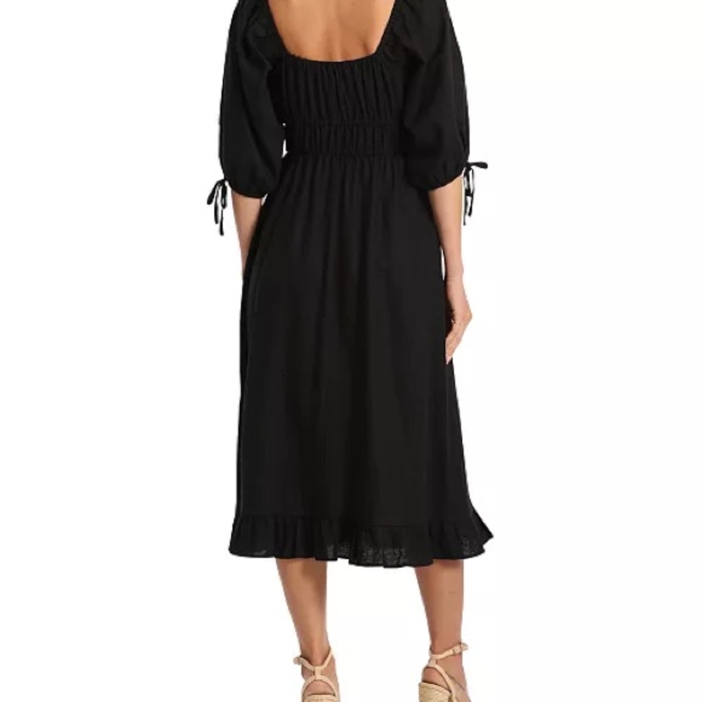 Avec Les Filles Black Smocked Ruffled Midi Dress - Picture 2 of 6